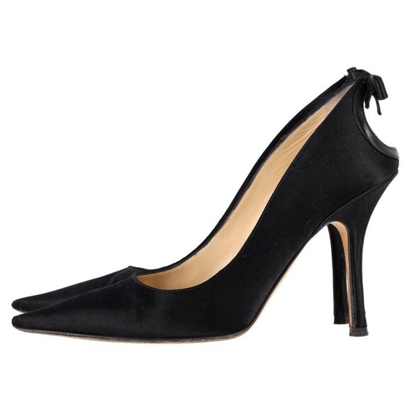 Jimmy Choo Back Bow Embellished Pumps in Black Satin - Picture 4 of 7